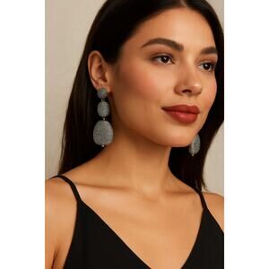 Open Edit Silver Beaded Drop Earrings Nickel Free Statement Dangle Jewelry